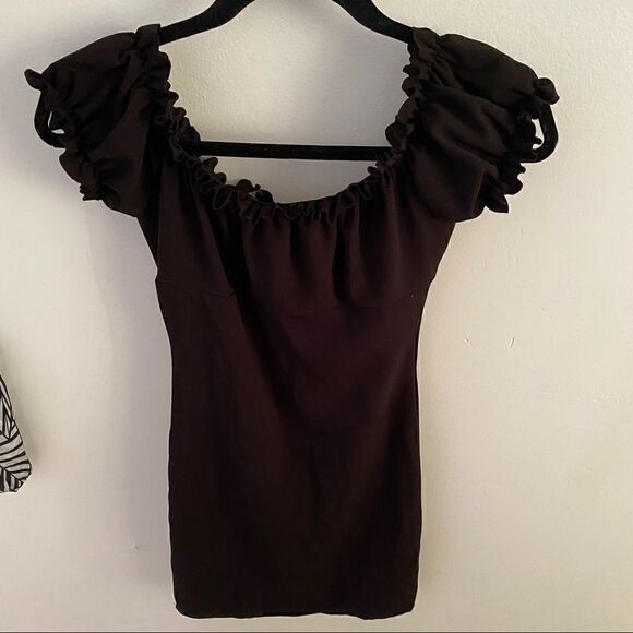 𝅺new WITH TAGS Missguided Bardot Milkmaid Mini Bodycon Dress in Black ~ size 2 - Picture 5 of 11